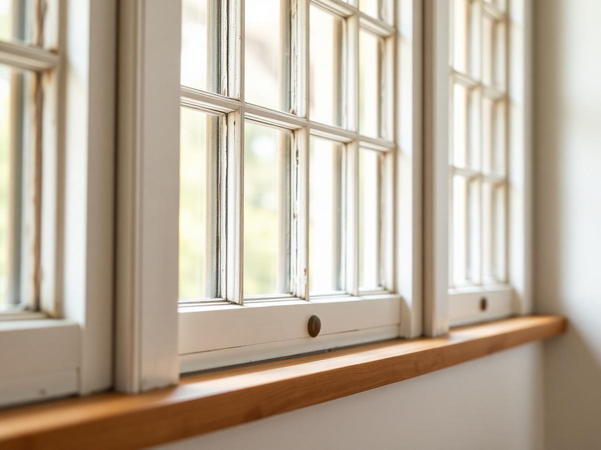 Wit geschilderde houten kozijnen met houten vensterbank