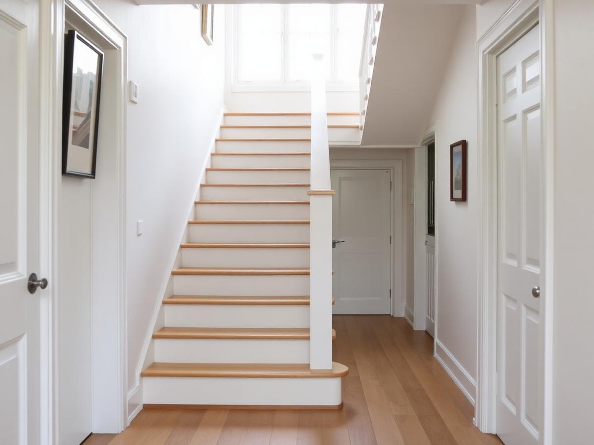 Wit geschilderde trap in een Nederlands interieur